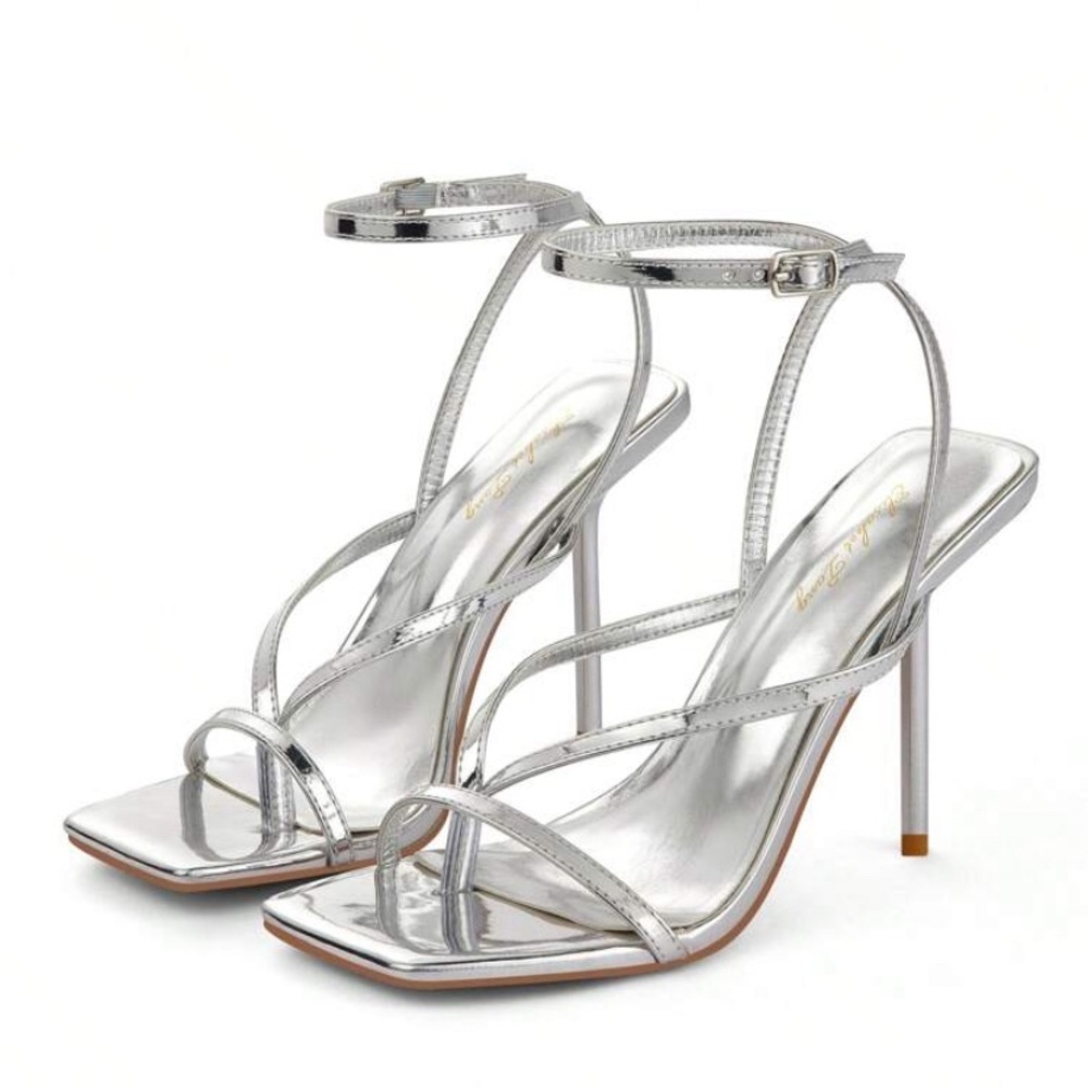 Glamorous Silver Stiletto Heels with Ankle Strap
